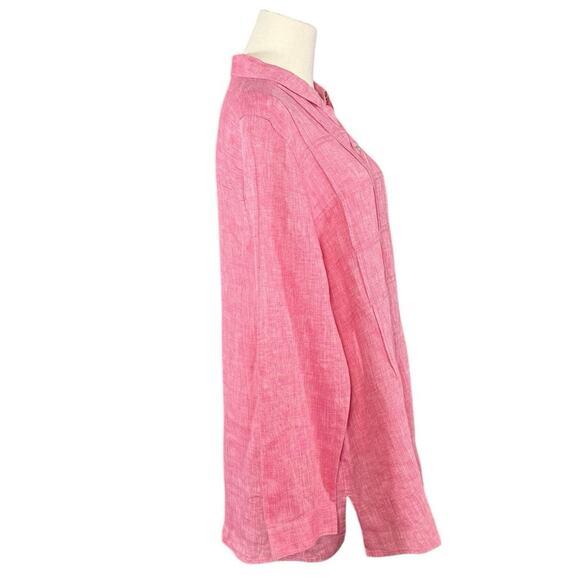 J.Jill 100% Linen Button Down Tunic | Red Pink Long Sleeve Shirt minimalist | L - Picture 4 of 10